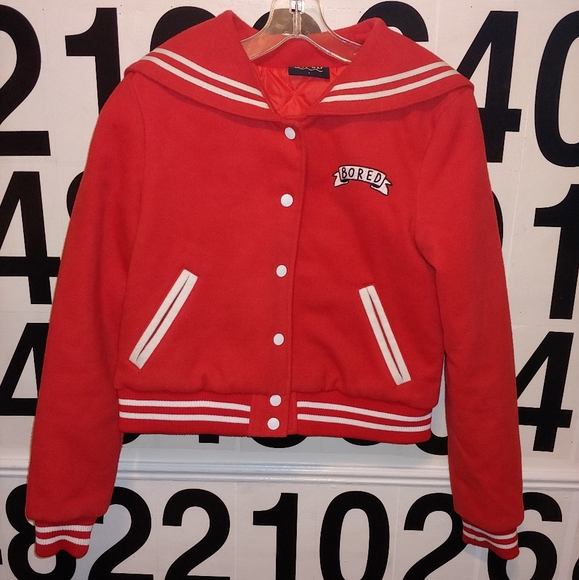 Lazy Oaf Bored Varsity Nautical Cropped Jacket Coat - Picture 6 of 8